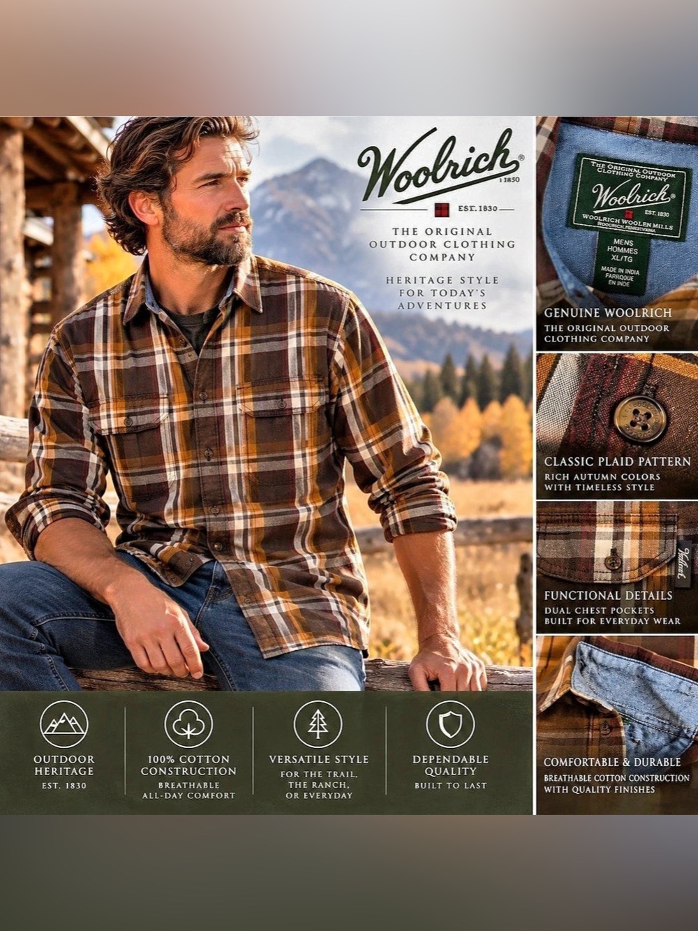 Woolrich Men's Plaid Cotton Shirt Size XL Like New